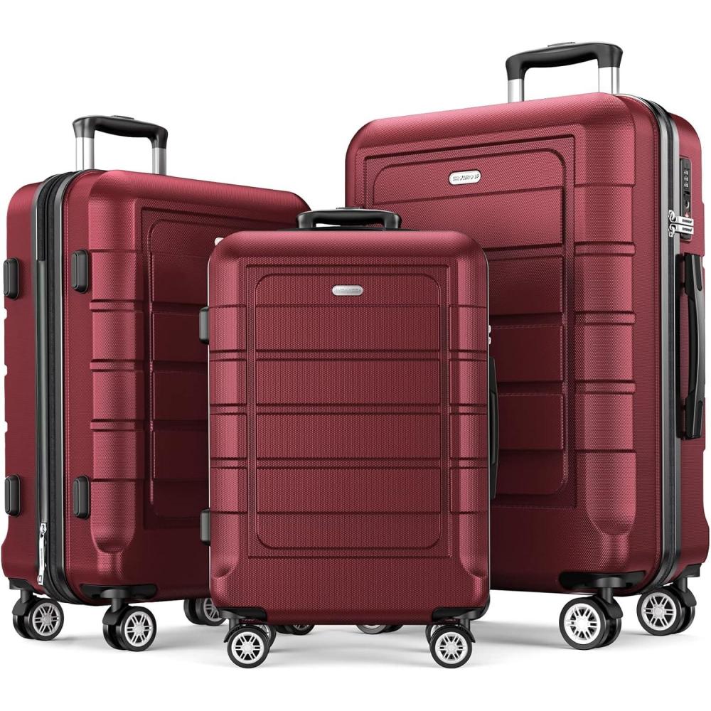 imageSHOWKOO Luggage Sets Expandable PCABS Durable Suitcase Sets Double Wheels TSA Lock 4 Piece Luggage Set NavyRed
