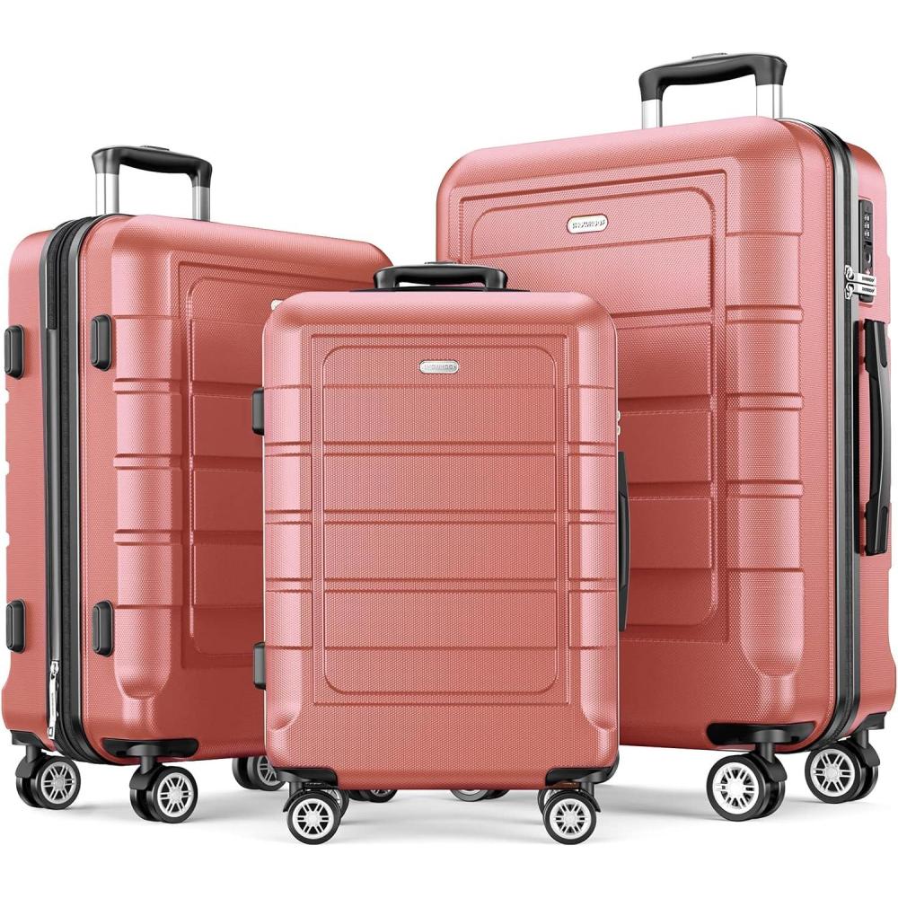 imageSHOWKOO Luggage Sets Expandable PCABS Durable Suitcase Sets Double Wheels TSA Lock 4 Piece Luggage Set NavyRose gold